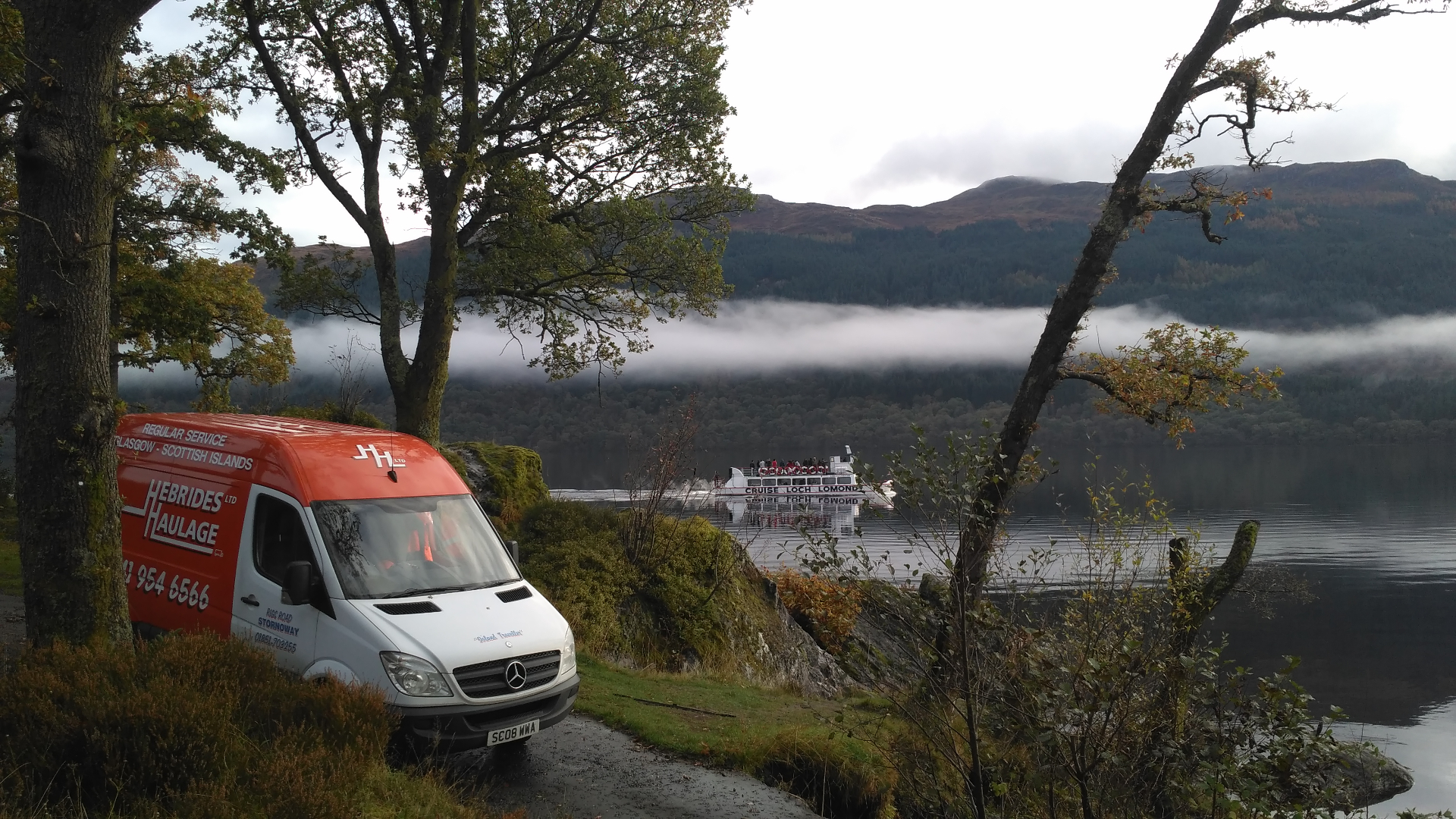 Hebrides Haulage Sprinter van beside Loch Lomond